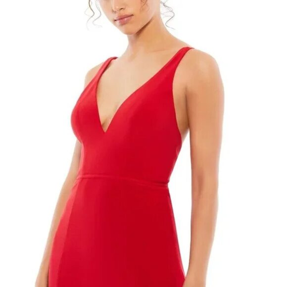 MAC DUGGAL Plunge Neck High Slit Gown in Red Size US 0 - Picture 8 of 9
